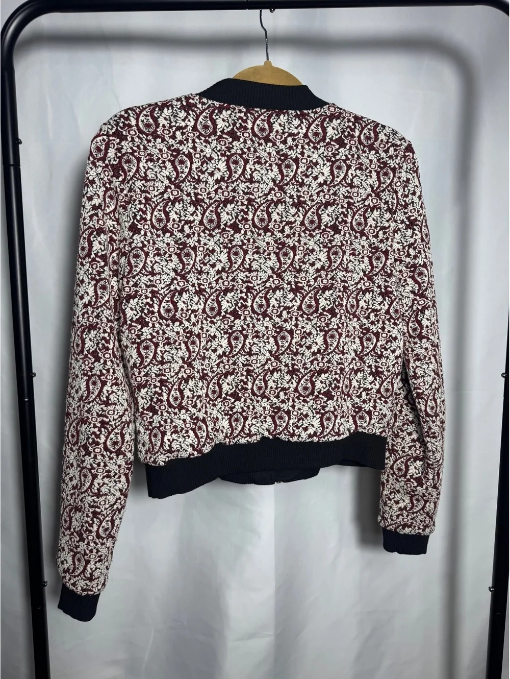 Michael Kors Women's Medium Burgundy and White Patterned Bomber Jacket